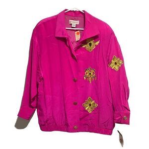 Vintage Adam‎ Douglass Adrianna Papell Button Up Silk Basic jacket Pink S Floral
